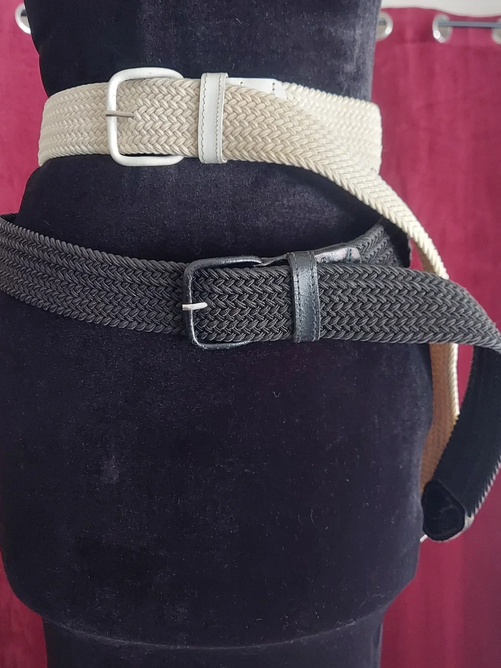 Lot Of 2 Vintage Men's Woven Stretch Belts - Black & Off-White